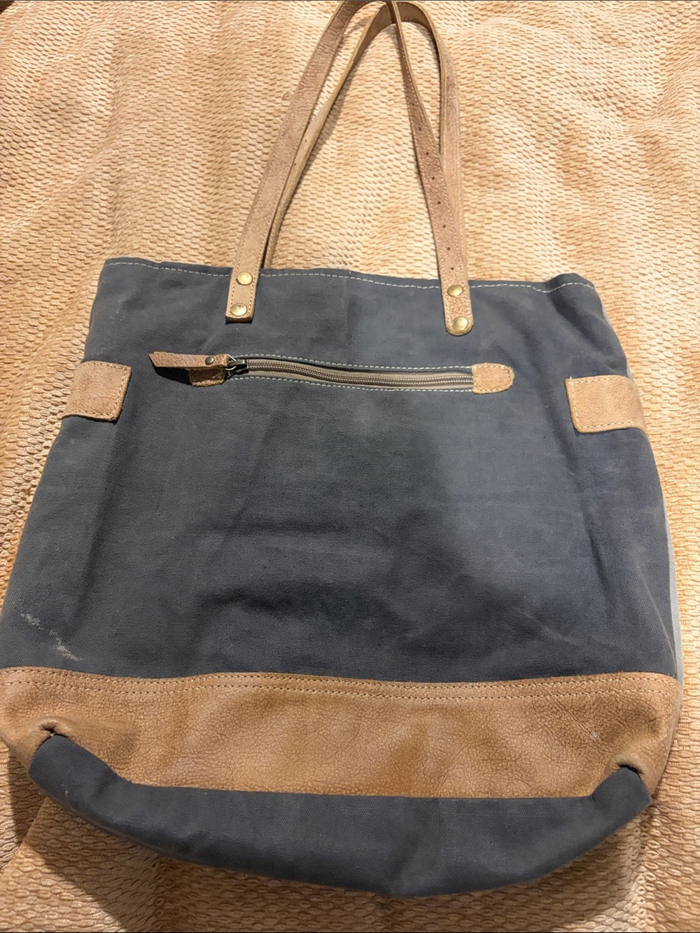 Myra Canvas & Leather Tote Bag in Brown and Gray - Picture 2 of 10